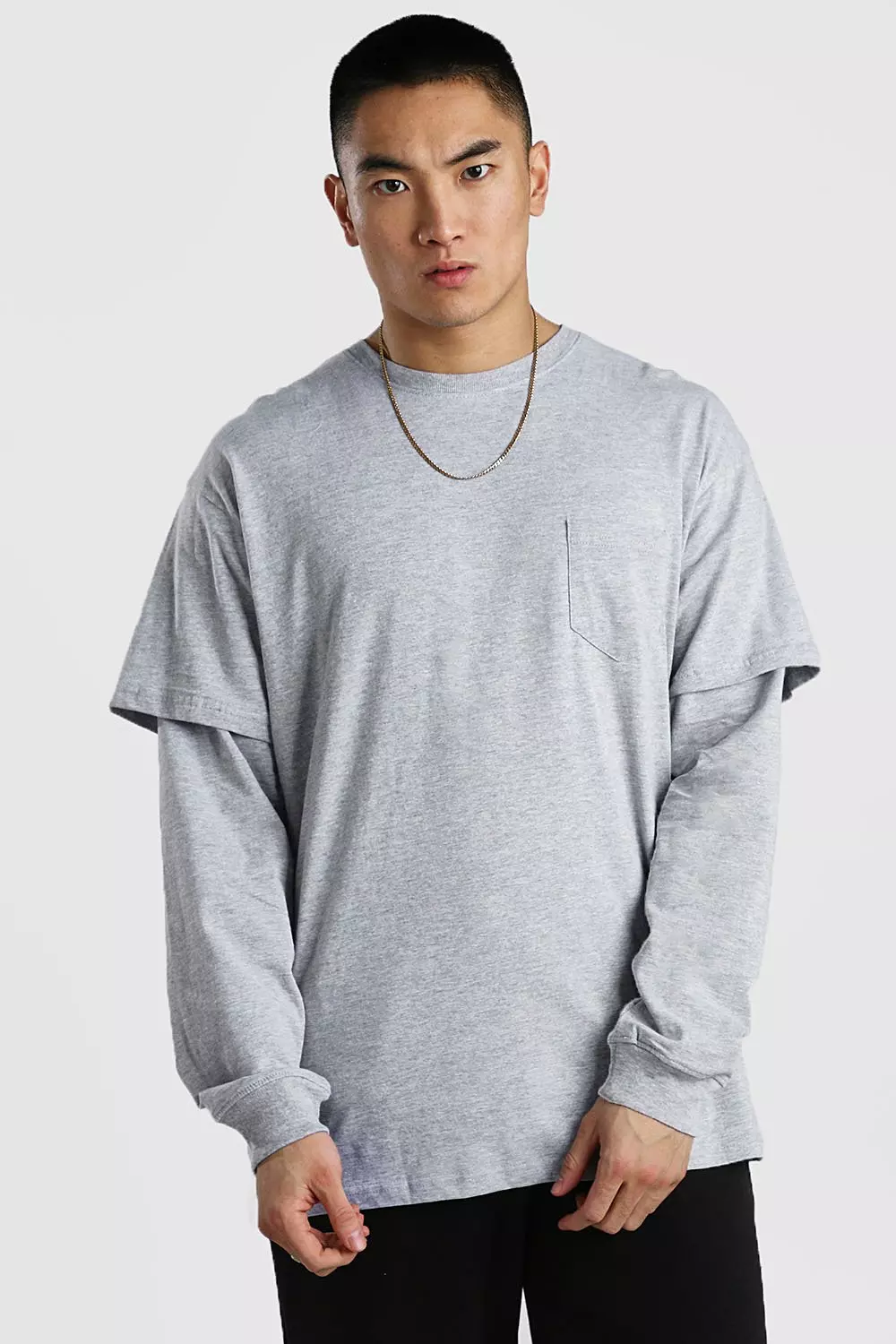 Long Sleeve Layered T-Shirt In Loose Fit | boohooMAN UK